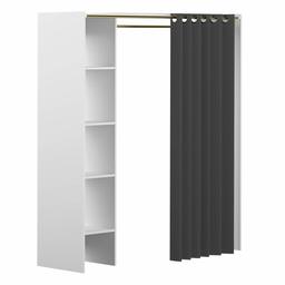 Marchio Amazon - Movian Arga - Guardaroba, 123/160 x 50 x 182 cm (L x P x A), struttura in colore bianco con tenda grigio scuro