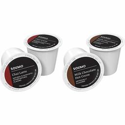 Amazon Brand - 24 Ct. Solimo Tea Pods, Chai Latte, Compatible with 2.0 K-Cup Brewers & 24 Ct. Solimo Hot Cocoa Pods, Milk Chocolate Flavored, Compatible with 2.0 K-Cup Brewers