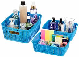 Amazon Brand - Solimo 3 Piece Storage Basket Set, Blue