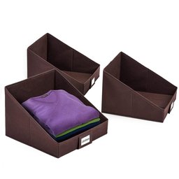 UMI. Essentials Caja Organizador de Tela con Portaetiqueta, Plegable, 3 pcs, Marrón, Diseño Inclinado