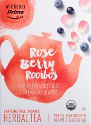 Wickedly Prime Organic Rose Berry Rooibos Tea, Full-Leaf Bags, 15 Count