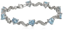 Sterling Silver Sky Blue Topaz and Diamond Accent Heart Wave Bracelet, 7.25