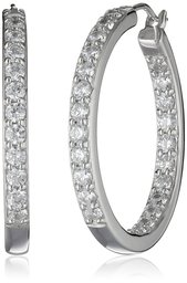 Platinum or Gold Plated Sterling Silver and Swarovski Zirconia Inside-Out Hoop Earrings (3 cttw)