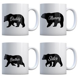 Family Bear Fathers Mothers Day Gift Cups Mugs Mummy Daddy Sister Brother Mum Dad 4 Pack