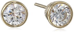 Amazon CollectionYellow-Gold-Plated Sterling Silver Swarovski Zirconia (1cttw) Bezel Stud Earrings