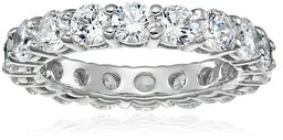 Platinum-Plated Sterling Silver All-Around Band Ring set with Round Swarovski Zirconia (3 cttw), Size 5