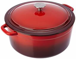 Amazon Brand - Solimo Cast Iron Dutch Oven with Lid, 26cm, Red