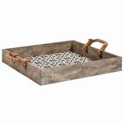 Stone & Beam Petit Plateau en Bois avec poignées en Corde Taille L : 15,75 x 15,75 x 4,75 Taille S : 13,5 x 13,5 x 4-P Small