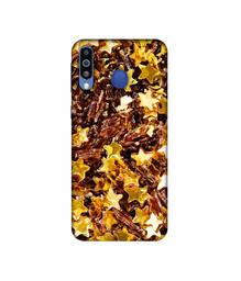 Amazon Brand - Solimo Designer Golden Stars 3D Printed Hard Back Case Mobile Cover for Samsung Galaxy M21