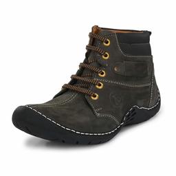 Burwood Men's Grey Leather Boots-6 UK (40 EU) (BW 390)