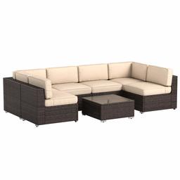 AmazonBasics 7-Piece Patio PE Rattan Wicker Sofa Sectional Furniture Set - Brown