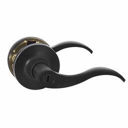 AmazonBasics Bedroom/Bathroom Door Lever With Lock, Wave, Matte Black