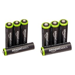 AmazonBasics - Juego de 4 pilas recargables AAA Ni-MH (precargadas, 1000 ciclos, mínimo 750 mAh) + Juego de 4 pilas recargables AA Ni-MH (precargadas, 1000 ciclos, 2000 mAh/mínimo 1900 mAh)