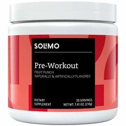 Amazon Brand - Solimo Pre Workout Powder, Fruit Punch, 7.41 Ounce (30 Servings)