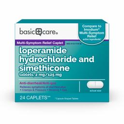 Amazon Basic Care Loperamide Hydrochloride and Simethicone Tablets, 2 mg/125 mg, Anti-Diarrheal and Anti-Gas, 24 Count