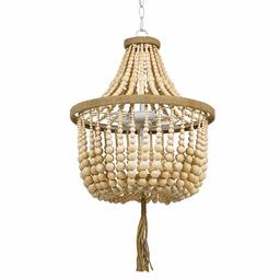 Amazon Brand – Stone & Beam Modern Farmhouse Wood Bead Ceiling Pendant Chandelier Fixture With 2 LED Vintage Light Bulbs - 14 x 14 x 24 Inches, Natural