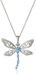 Sterling Silver Swiss Blue Topaz and Diamond Dragonfly Pendant Necklace (0.01 cttw, I-J Color 12-13 Clarity), 18