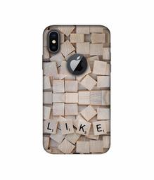 Amazon Brand - Solimo Designer Like On Wooden Block 3D Printed Hard Back Case Mobile Cover for Apple iPhone X (Logo Cut)