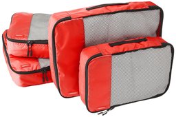 AmazonBasics Lot de 4 sacoches de rangement pour bagage 2 x Taille M/2 x Taille L, Rouge