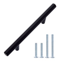 AmazonBasics Lot de 10 poignées de placard Barres style européen (diamètre de 9,5 mm), Longueur : 13,66 cm (espacement des trous de 7,62 cm), Noir