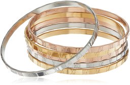 Tri Colored Stainless Steel Bangles Set of 6 with Roman Numeral Accents Bracelet