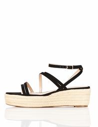 find. Women's Strippy Wedge Espadrille Sandal, Black Black, 9.5 us