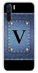 Amazon Brand - Solimo Designer Multicolor Button Jeans Alphabet-V Printed Soft Back Case Mobile Cover for Oppo F15