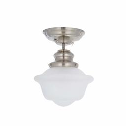 Amazon Brand – Ravenna Home Flush Mount Pendant Ceiling Light with Opal Glass Shade and LED Light Bulb - 7.75 x 7.75 x 10 Inches, Brushed Nickel