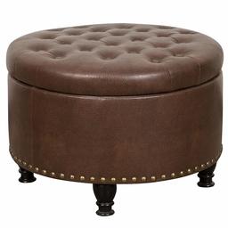 Amazon Brand – Ravenna Home Vegan Leather Classic Tufted Storage Ottoman - 24 Inch, Espresso Brown