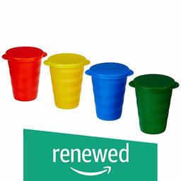 (Renewed) Amazon Brand - Solimo Set of 4 Tumbler Glass with Lid (375ml)