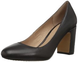 Amazon Brand - 206 Collective Women's Coyle Round Toe Block Heel Pump-High, black leather, 6 B US