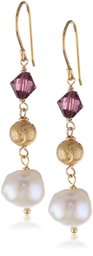 White Baroque Freshwater Cultured Pearl, Swarovski Elements Bicone and Gold Tone Bead Drop Earrings