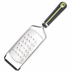 AmazonBasics Extra Coarse Hand Grater with Wide Stainless Steel Blade, Soft Grip Handle, Grey and Green