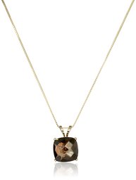 14k Yellow Gold Cushion Checkerboard Smoky Quartz Pendant Necklace (8mm)