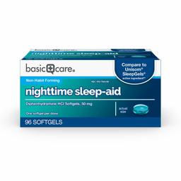 Basic Care Nighttime Sleep-Aid Softgels, Diphenhydramine HCl 50 mg, 96Count