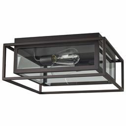 Amazon Brand – Stone & Beam Industrial Rectangle Cage Flush Mount Indoor Ceiling Fixture With 2 Light Bulbs - 15.25 x 15.25 x 6.5 Inches, Oil-Rubbed Bronze