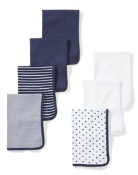 Moon and Back Baby Set of 7 Organic Burp Cloths, Navy Sea, One Size