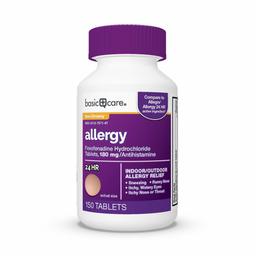 Amazon Basic Care Allergy, Fexofenadine Hydrochloride Tablets, 180 mg, Antihistamine for Allergy Relief, Non-Drowsy, 150 Count