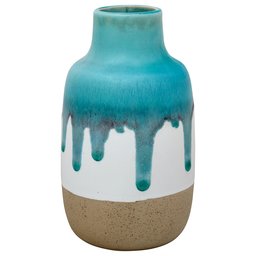 Amazon Brand – Stone & Beam Modern Ceramic Home Decor Flower Vase - 7 Inch, Teal White Tan