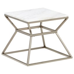 Amazon Brand – Rivet Modern Hourglass White Marble Top and Metal Side End Table Nightstand, 17.9