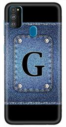 Amazon Brand - Solimo Designer Button Jeans Alphabet-G 3D Printed Hard Back Case Mobile Cover for Samsung Galaxy M21 / M30s