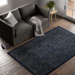 Amazon Brand – Stone & Beam Contemporary Floral Medallion Wool Area Rug, 5' x 8', Blue on Blue