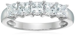 Platinum-Plated Sterling Silver Princess-Cut 5-Stone Ring made with Swarovski Zirconia (2 cttw), Size 9