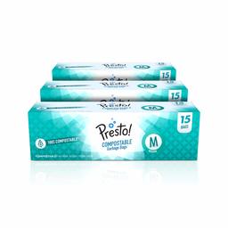 Amazon Brand - Presto! 100% Compostable Eco-friendly Garbage Bags, Medium (19 x 21 inches) - 15 bags/roll (Pack of 3)