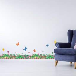 Amazon Brand - Solimo Wall Sticker for Home (Tiny Fence with Butterflies, Ideal Size on Wall, 180 cm X 50 cm)