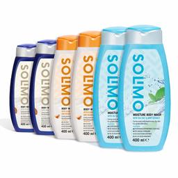 Amazon Brand - Solimo Body Wash - Mixed Pack of 6 (2 x Shea Butter, 2 x Almond & Orange Body Wash, 2 x Sea Salt & Mint Extract)