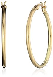 18k Yellow Gold Plated Sterling Silver Round Tube Hoop Earrings (2 mm, 1.2