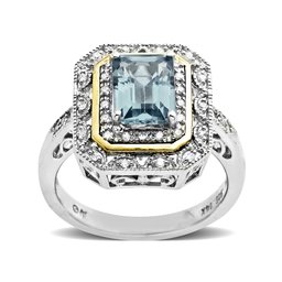 Sterling Silver and 14k Yellow Gold Blue Topaz Ring, Size 7