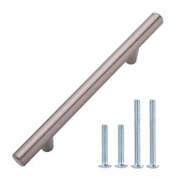 AmazonBasics AB1503-SN-10 Tirador de armario en forma de barra, tipo europeo, Níquel satinado (Satin Nickel), 16,2 cm de longitud (centro del orificio de 10,16 cm)