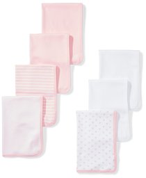 Moon and Back Baby Set of 7 Organic Burp Cloths, Pink Blush, One Size